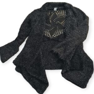 Lola B XL Mixed Media Cardigan Sweater In Midnight Black           ps